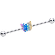 14G Clear Gem Baroque Rainbow Butterfly Industrial Barbell 38mm