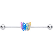 14G Clear Gem Baroque Rainbow Butterfly Industrial Barbell 38mm