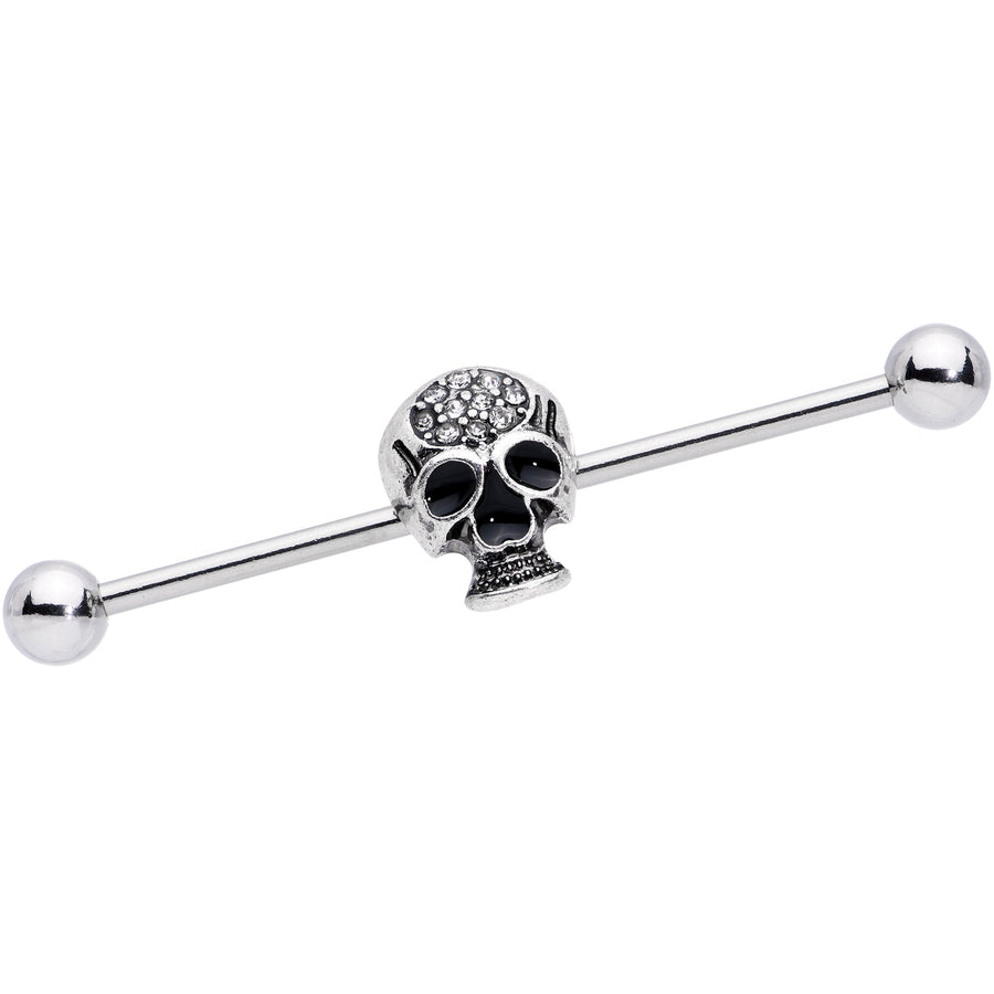 14G Clear Gem Angular Skull Halloween Industrial Barbell 38mm