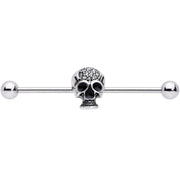 14G Clear Gem Angular Skull Halloween Industrial Barbell 38mm
