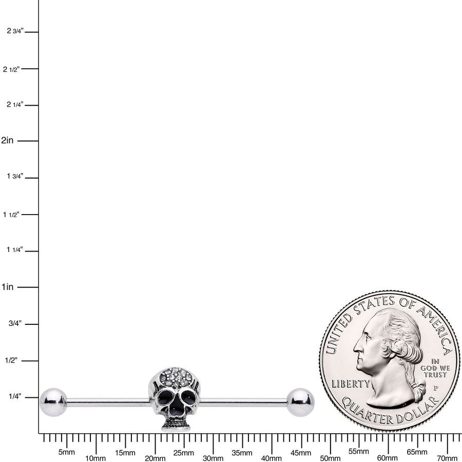 14G Clear Gem Angular Skull Halloween Industrial Barbell 38mm