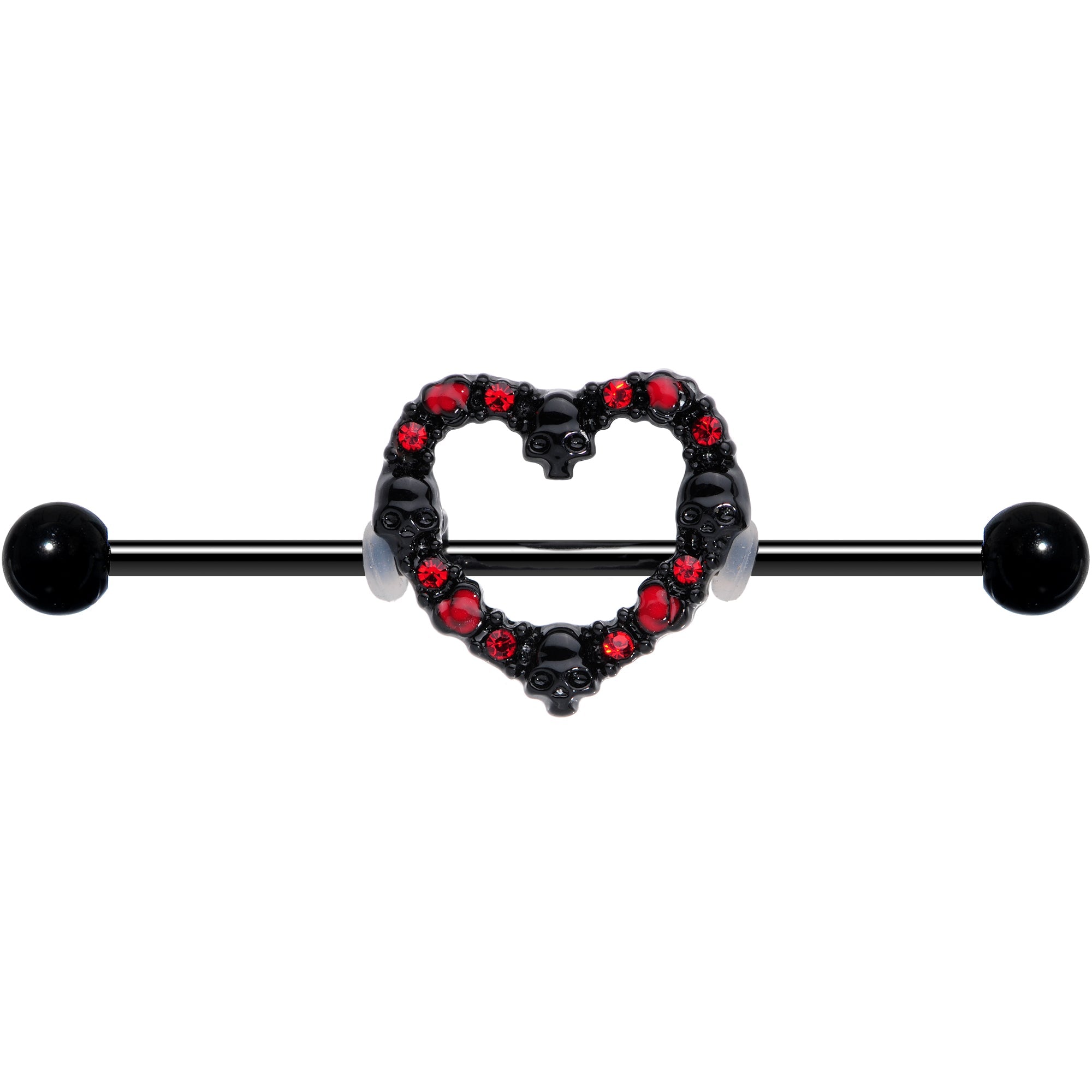 14G Red CZ Gem Black Skull Heart Halloween Industrial Barbell 38mm