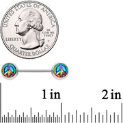 14G 9/16 Rainbow Tie Dye Peace Sign Barbell Nipple Ring Set