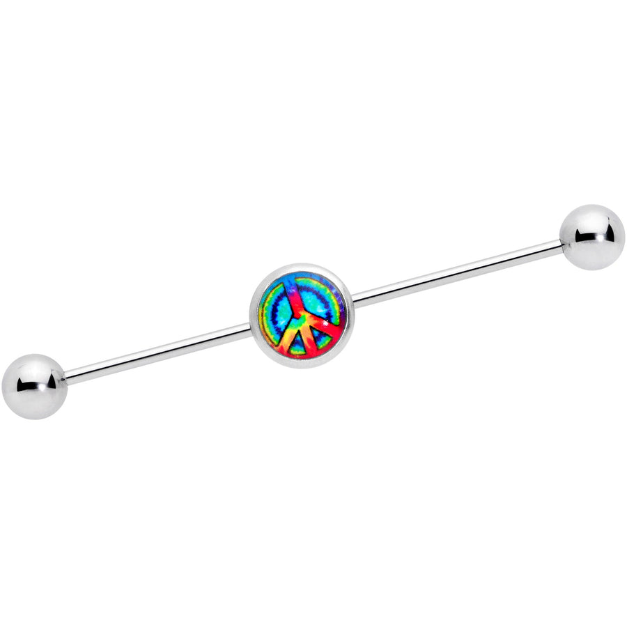 14G Rainbow Tie Dye Peace Sign Industrial Barbell 38mm