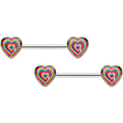 14G 9/16 Rainbow Tie Dye Heart Valentines Day Nipple Ring Set