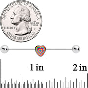 14G Rainbow Tie Dye Heart Valentines Day Industrial Barbell 38mm