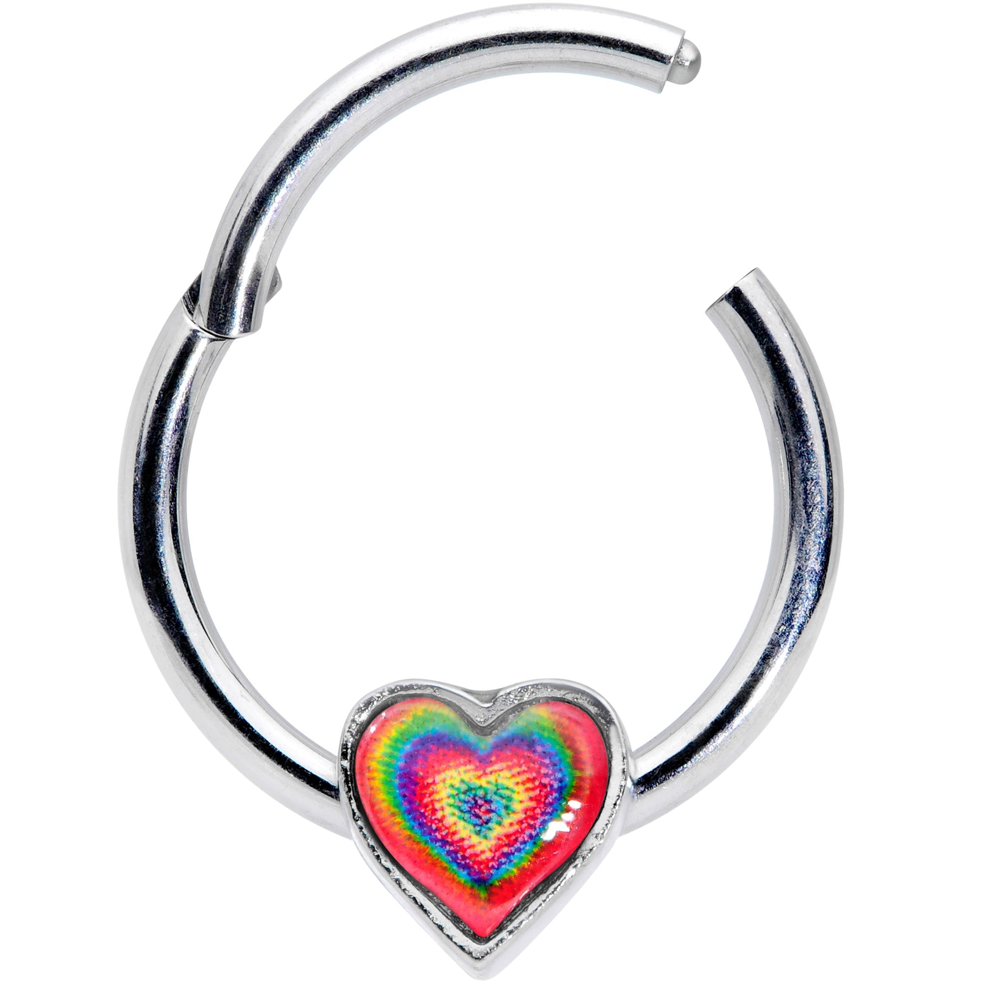 16G 3/8 Rainbow Tie Dye Heart Valentines Day Hinged Segment Ring