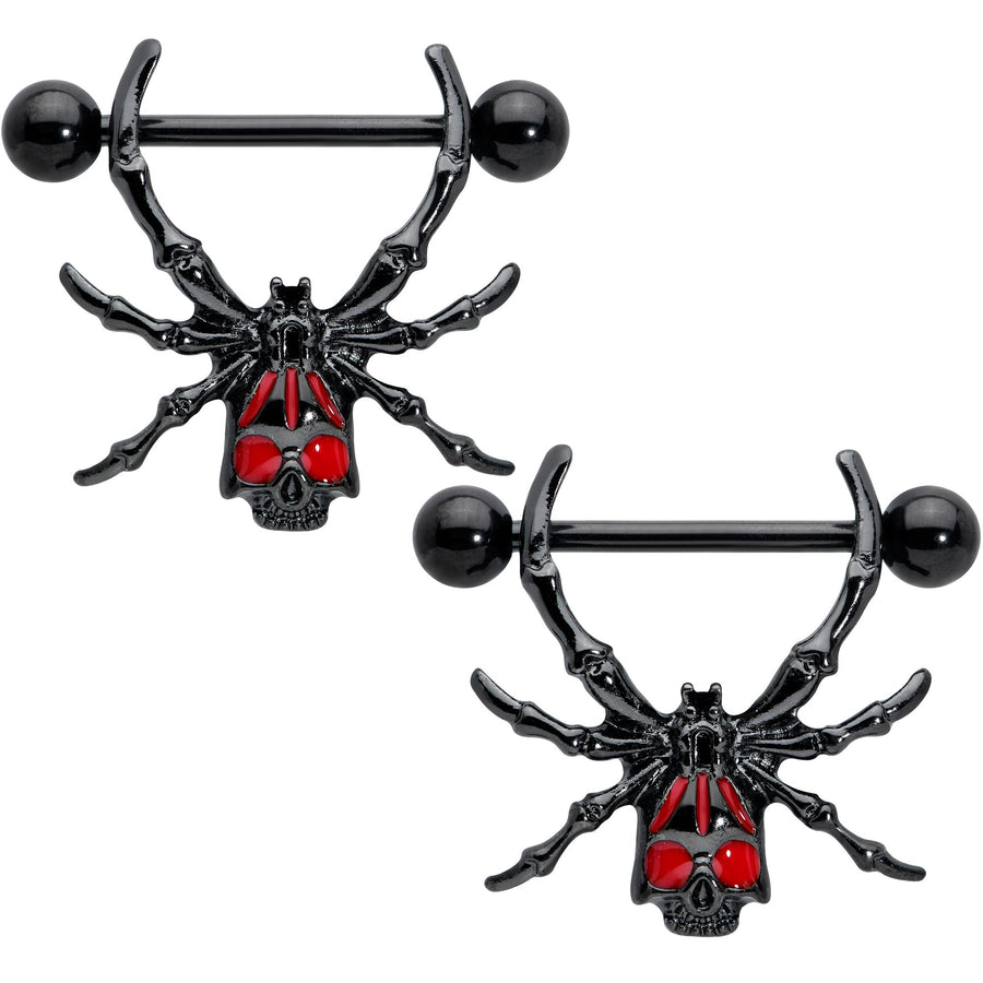 14G 9/16 Black Red Skull Spider Halloween Nipple Shield Set