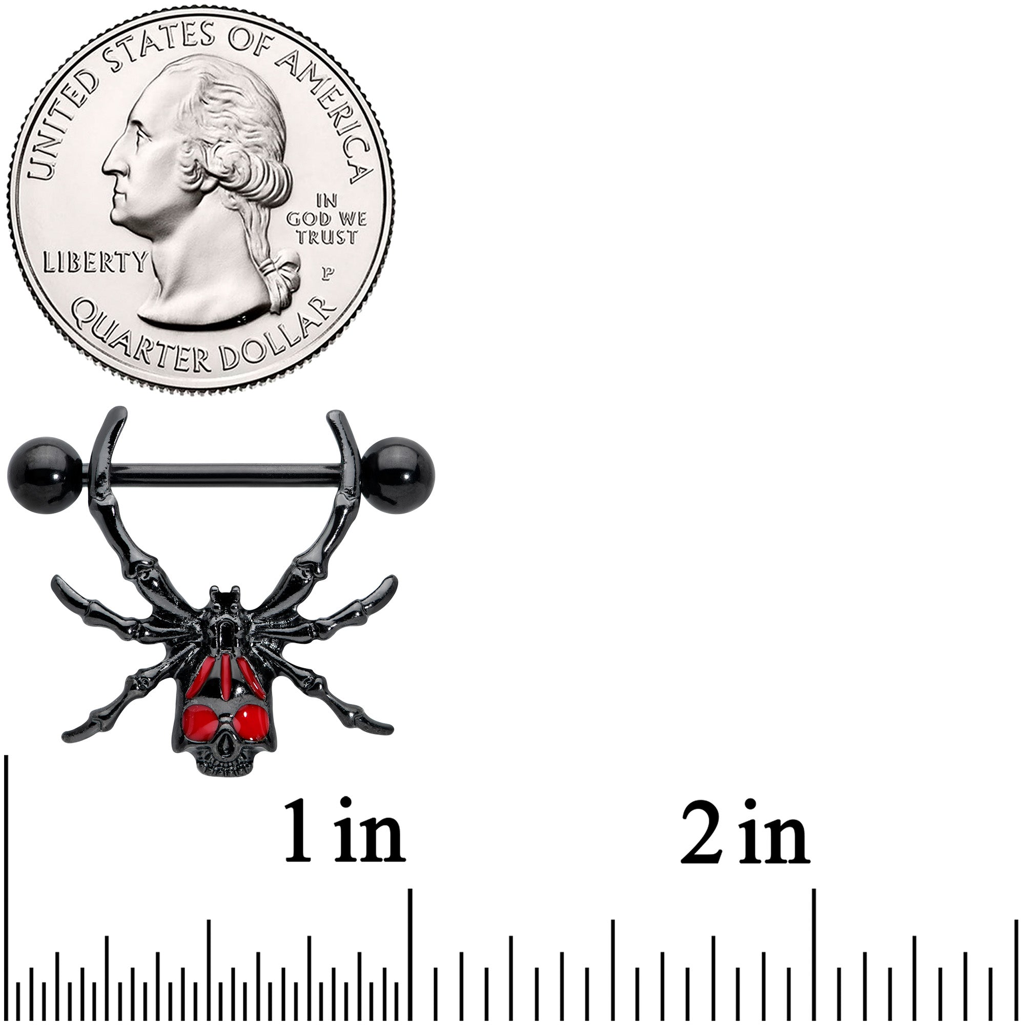 14G 9/16 Black Red Skull Spider Halloween Nipple Shield Set