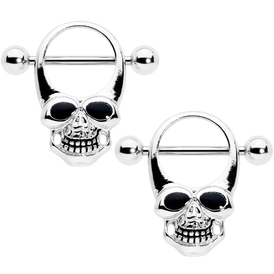 14G 1/2 Grinning Skull Halloween Nipple Shield Set