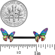 14G 9/16 Black Rainbow Pride Butterfly Barbell Nipple Ring Set
