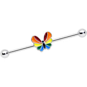 14G Pride Rainbow Stripes Butterfly Industrial Barbell 38mm