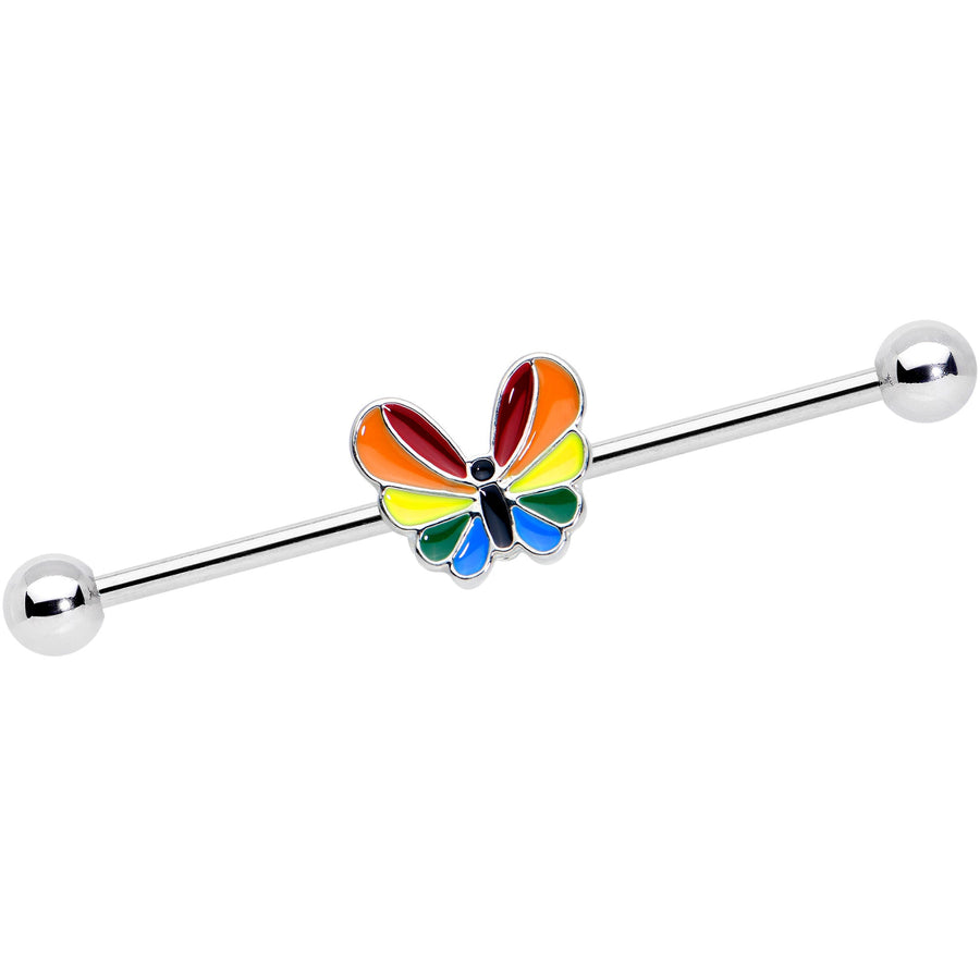 14G Pride Rainbow Stripes Butterfly Industrial Barbell 38mm