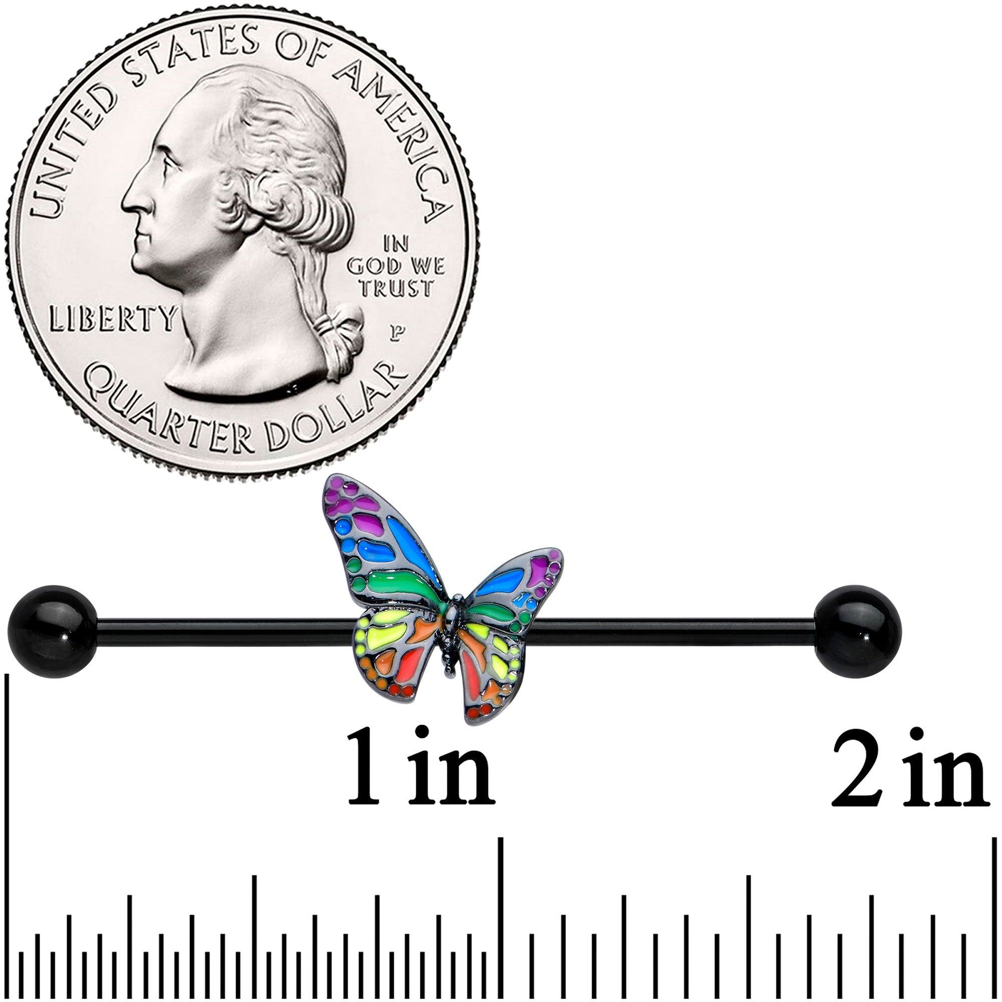 14G Black Rainbow Pride Butterfly Industrial Barbell 38mm
