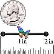 14G Black Rainbow Pride Butterfly Industrial Barbell 38mm