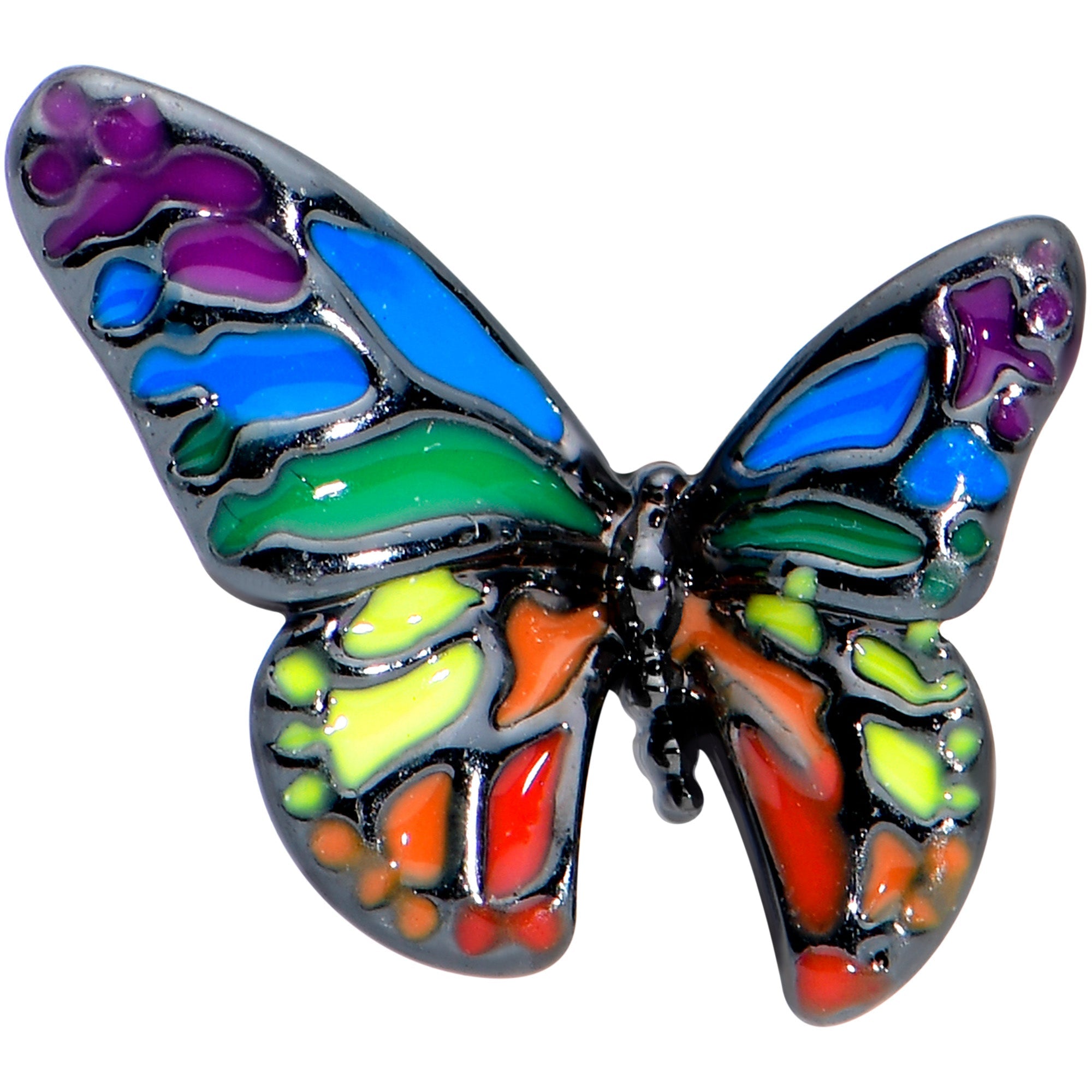 16G 1/4 Black Rainbow Pride Butterfly Cartilage Tragus Earring