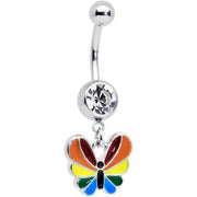 Clear Gem Pride Rainbow Stripes Butterfly Dangle Belly Ring