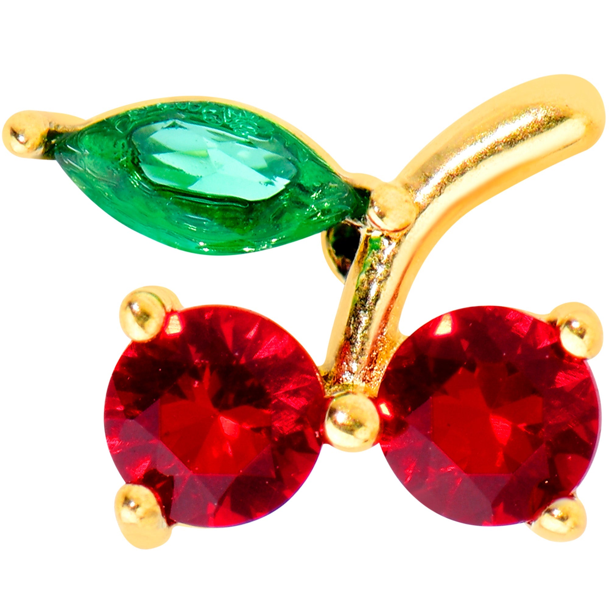 Red Green Gem Gold Tone Tasty Cherry Fruit Barbell Tongue Ring