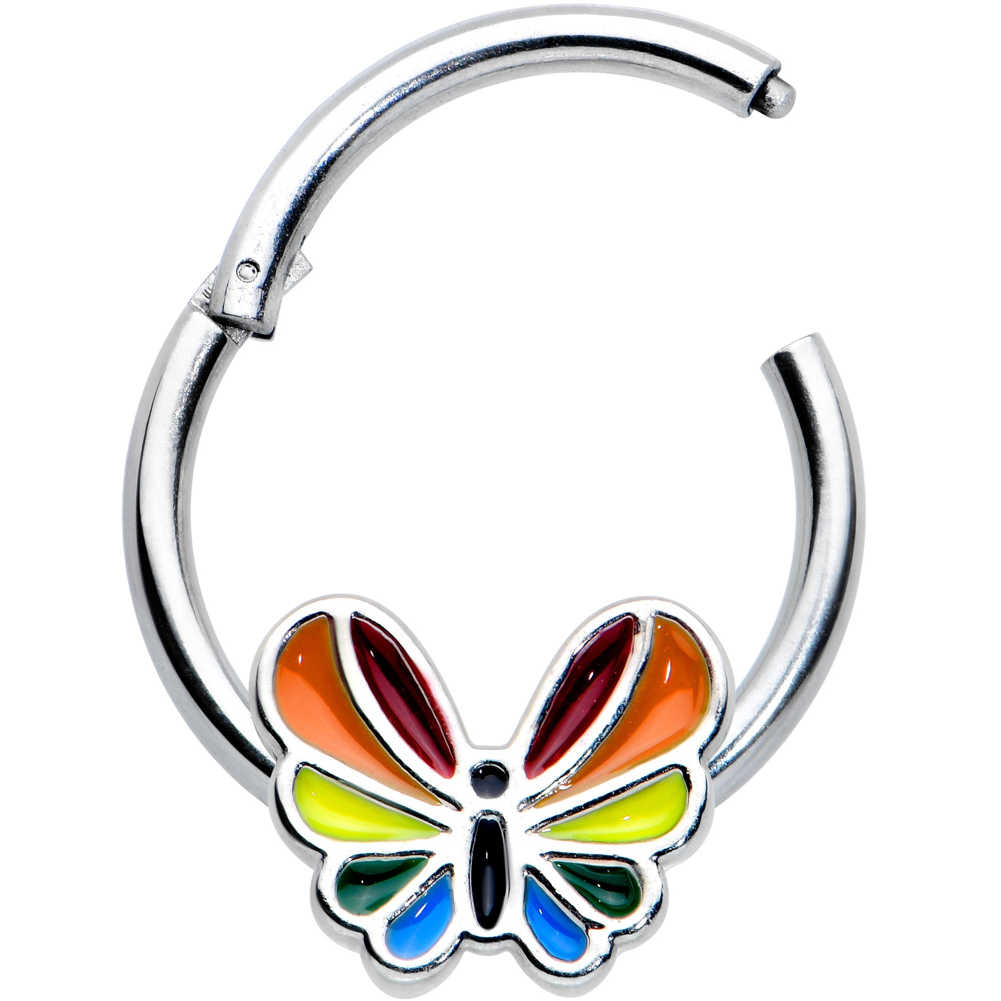 16G 3/8 Pride Rainbow Stripes Butterfly Hinged Segment Ring