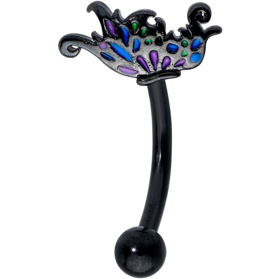 16G 5/16 Black Fantasy Faerie Wings Curved Eyebrow Ring