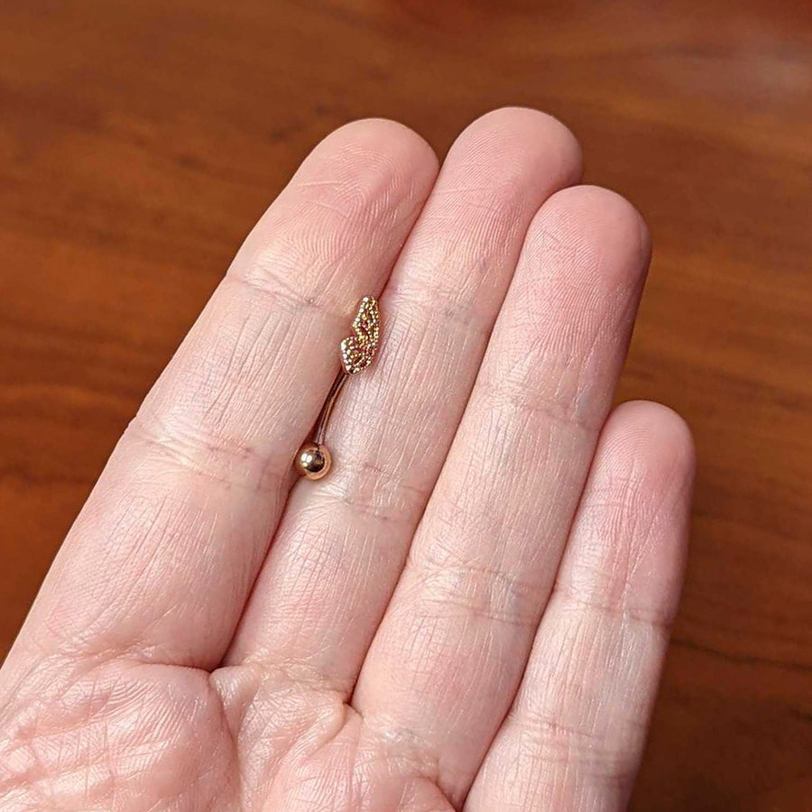 16G 5/16 Rose Gold Tone Textured Wing Curved Eyebrow Ring