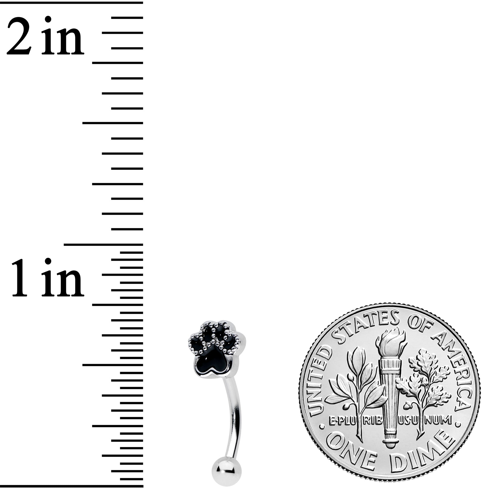 16G 5/16 Textured Black Paw Print Curved Eyebrow Ring