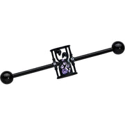 14G Clear Purple Gem Black Goth Hourglass Industrial Barbell 38mm