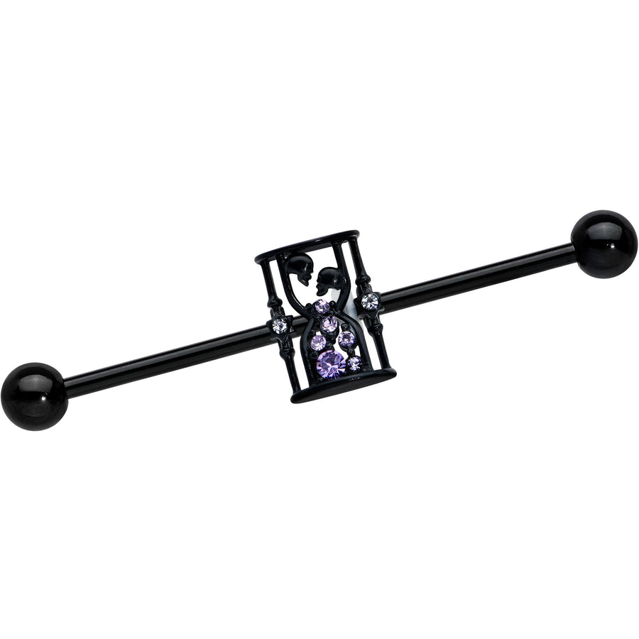 14G Clear Purple Gem Black Goth Hourglass Industrial Barbell 38mm