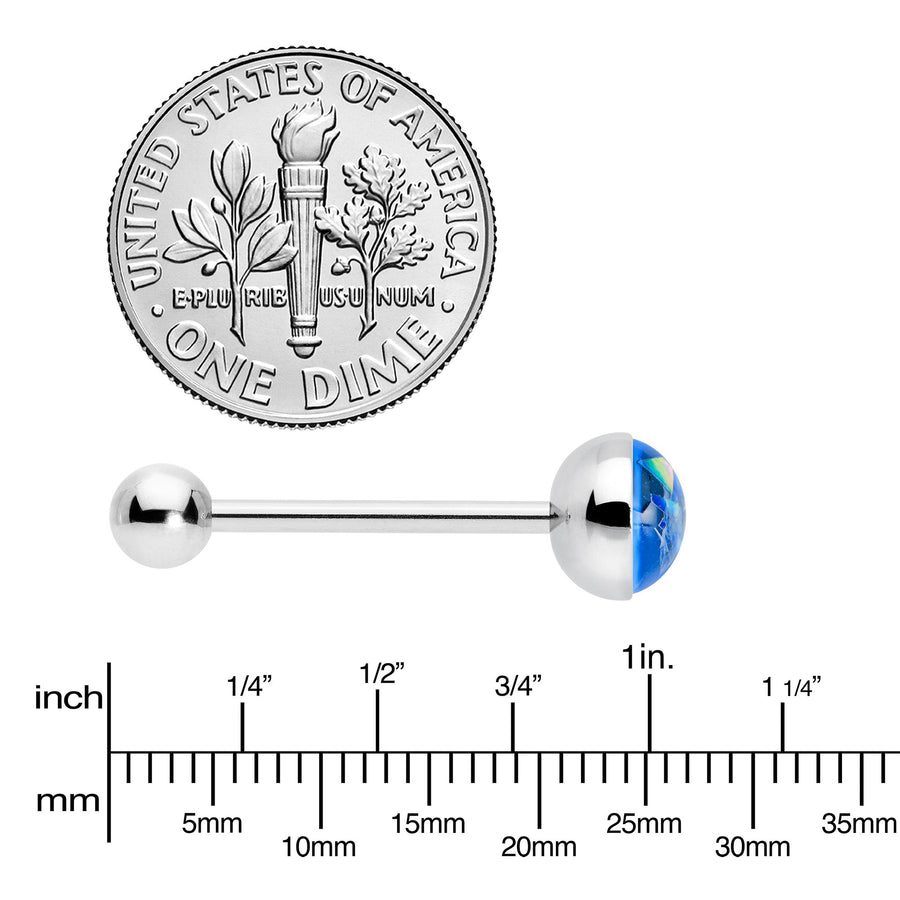 Blue Faux Opal Disc Top Barbell Tongue Ring