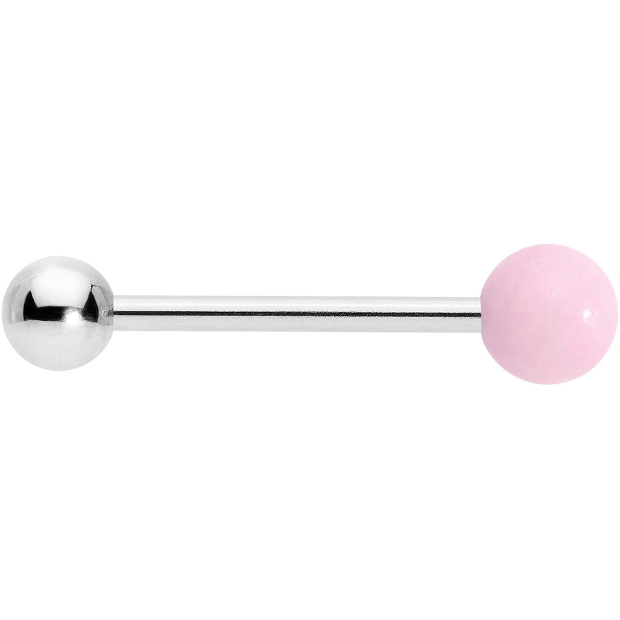 Pink Rose Quartz End Barbell Tongue Ring