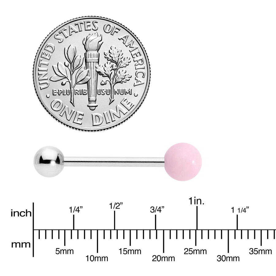 Pink Rose Quartz End Barbell Tongue Ring