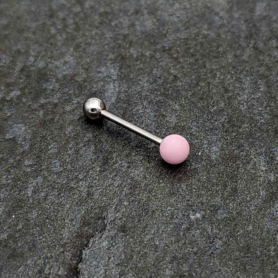 Pink Rose Quartz End Barbell Tongue Ring