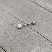 Pink Rose Quartz End Barbell Tongue Ring