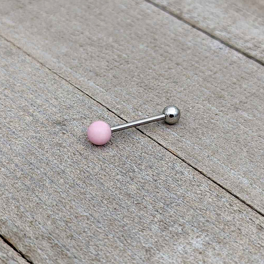 Pink Rose Quartz End Barbell Tongue Ring