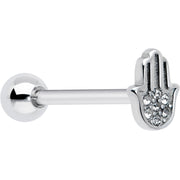 Clear CZ Gem Understated Hamsa Hand Barbell Tongue Ring