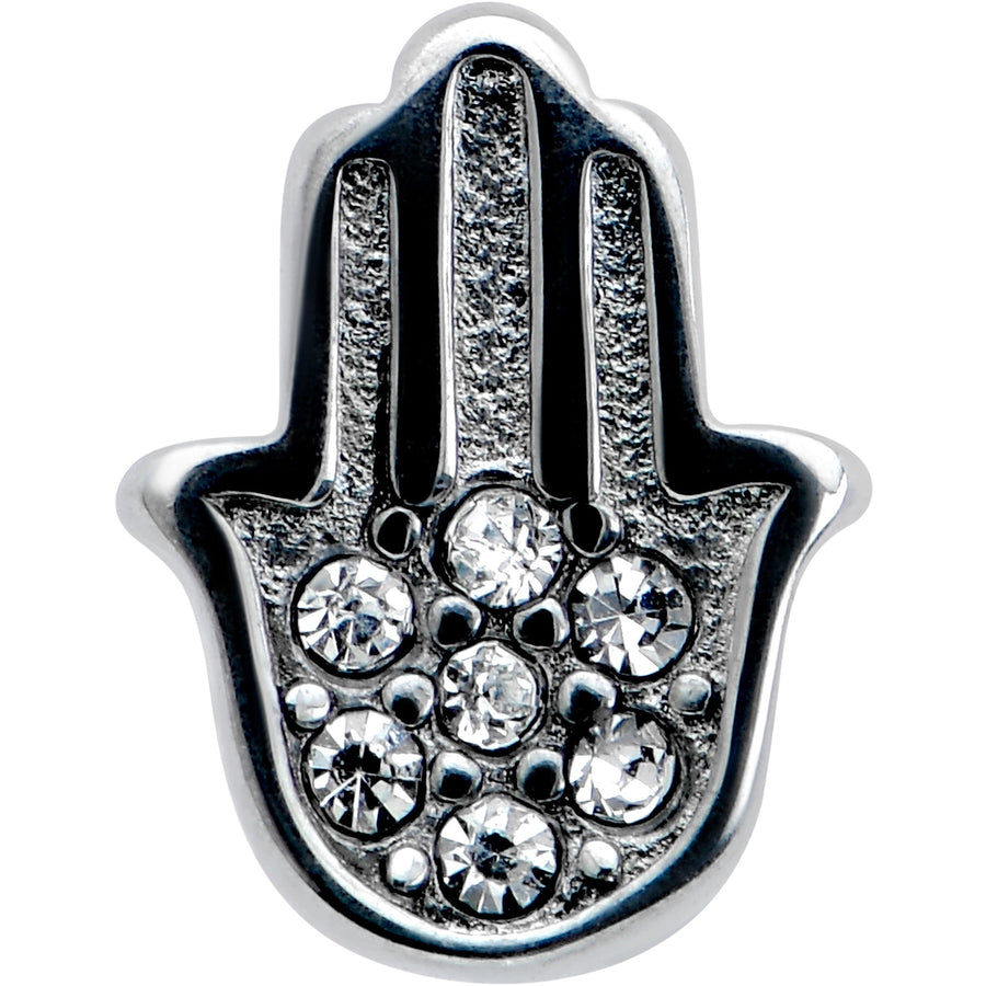 Clear CZ Gem Understated Hamsa Hand Barbell Tongue Ring