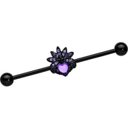 14G Purple Gem Black Skull Blossom Heart Industrial Barbell 38mm