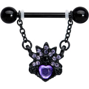 14G 9/16 Purple Gem Black Skull Blossom Dangle Nipple Ring Set