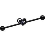 14G Purple Gem Black Skull Bow Heart Industrial Barbell 38mm