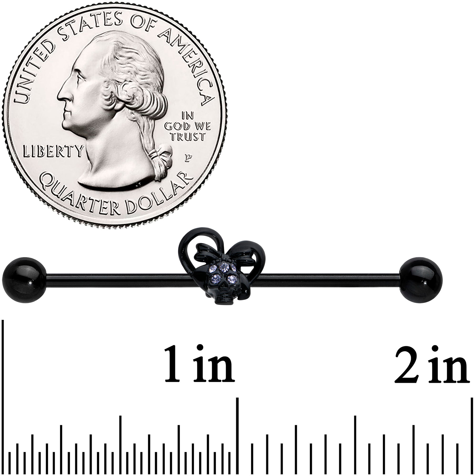 14G Purple Gem Black Skull Bow Heart Industrial Barbell 38mm
