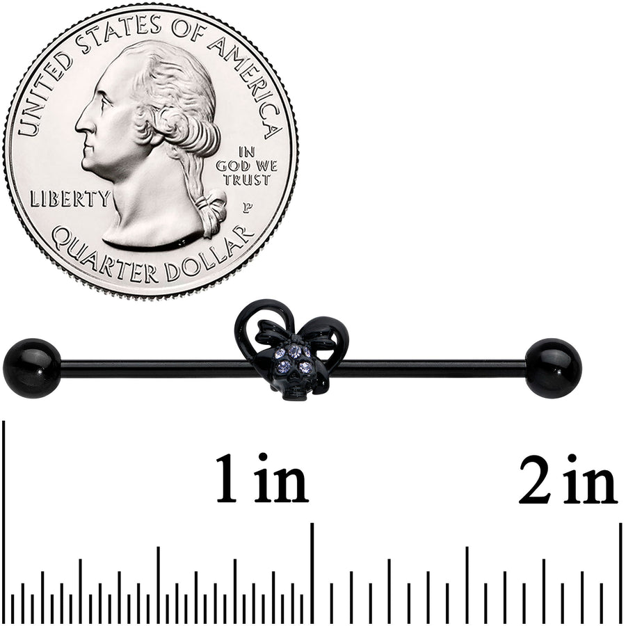 14G Purple Gem Black Skull Bow Heart Industrial Barbell 38mm