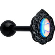 White Tourmaline Black Filigree Fairy Tale Barbell Tongue Ring