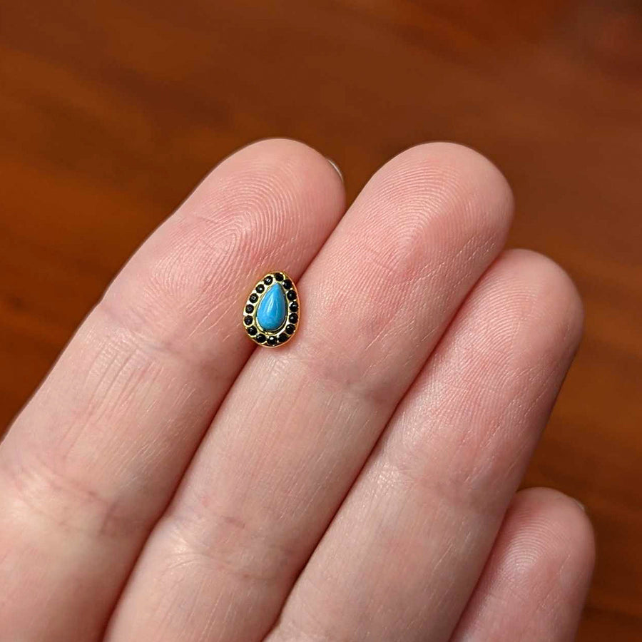 Gold Tone Southwestern Style Blue Drop Barbell Tongue Ring