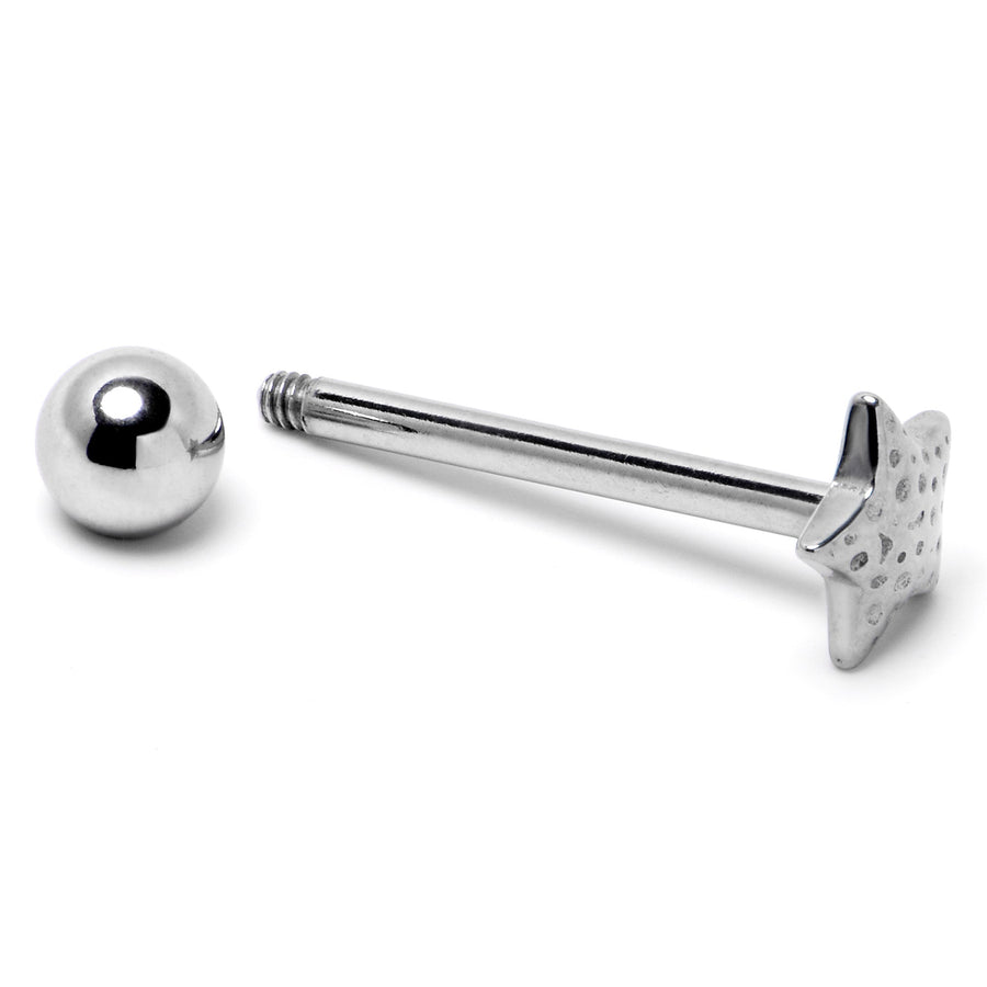 316L Surgical Steel Texture Star Barbell Tongue Ring