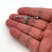 14G Clear Gem Pride Rainbow Flower Dangle Industrial Barbell 38mm