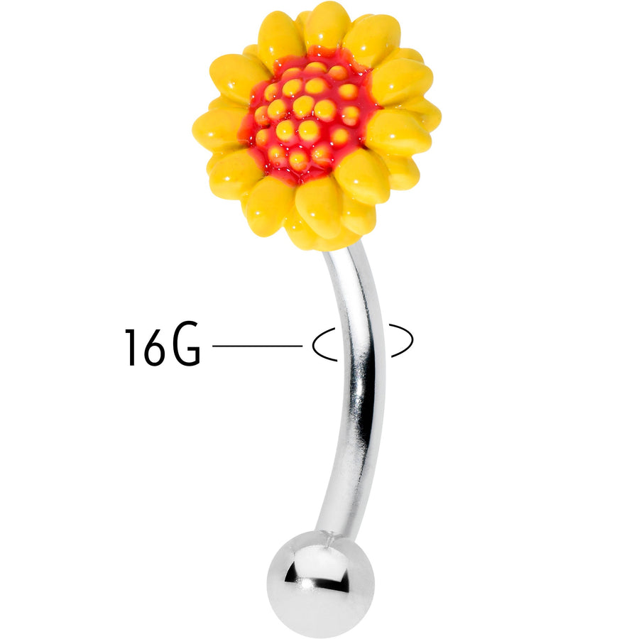 16G 5/16 Happy Sunflower Yellow Curved Eyebrow Ring