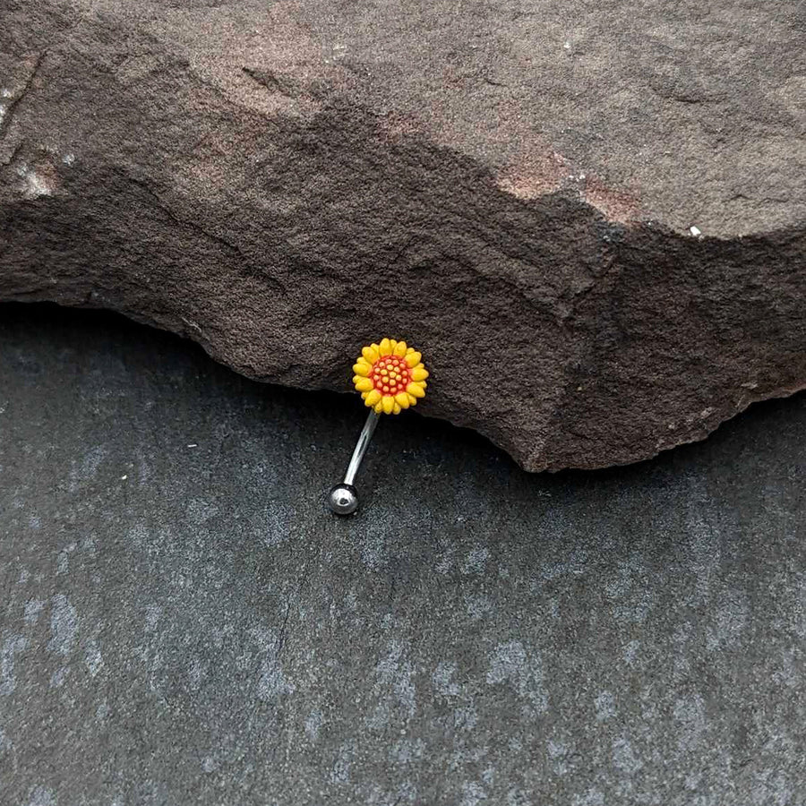 16G 5/16 Happy Sunflower Yellow Curved Eyebrow Ring