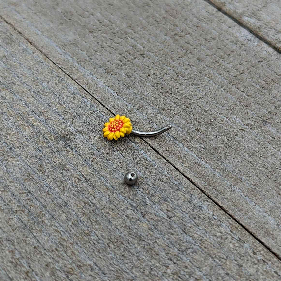 16G 5/16 Happy Sunflower Yellow Curved Eyebrow Ring