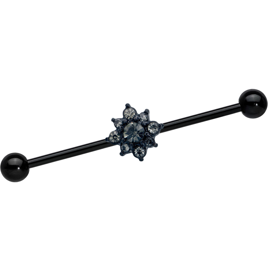 14G Clear Gem Black Gothic Sun Industrial Barbell 38mm