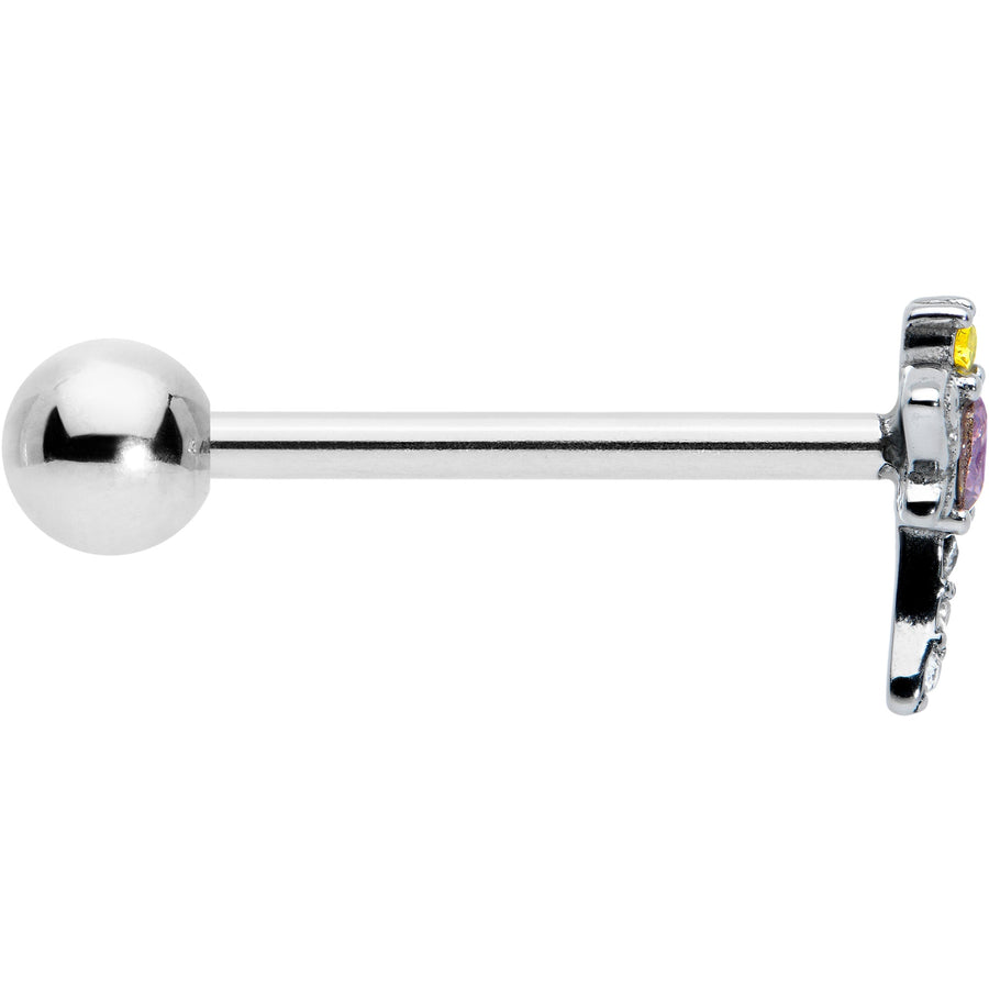 Purple Yellow Clear Gem Dragonfly Barbell Tongue Ring